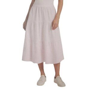 NEW Matty M Women's L Light Pink Tiered Midi Skirt Elastic Waistband G1790